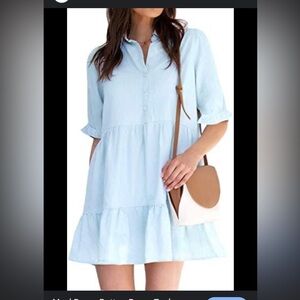 Roylamp Light Blue Button-Up Tiered Cotton Sundress Blend Dress Size XL